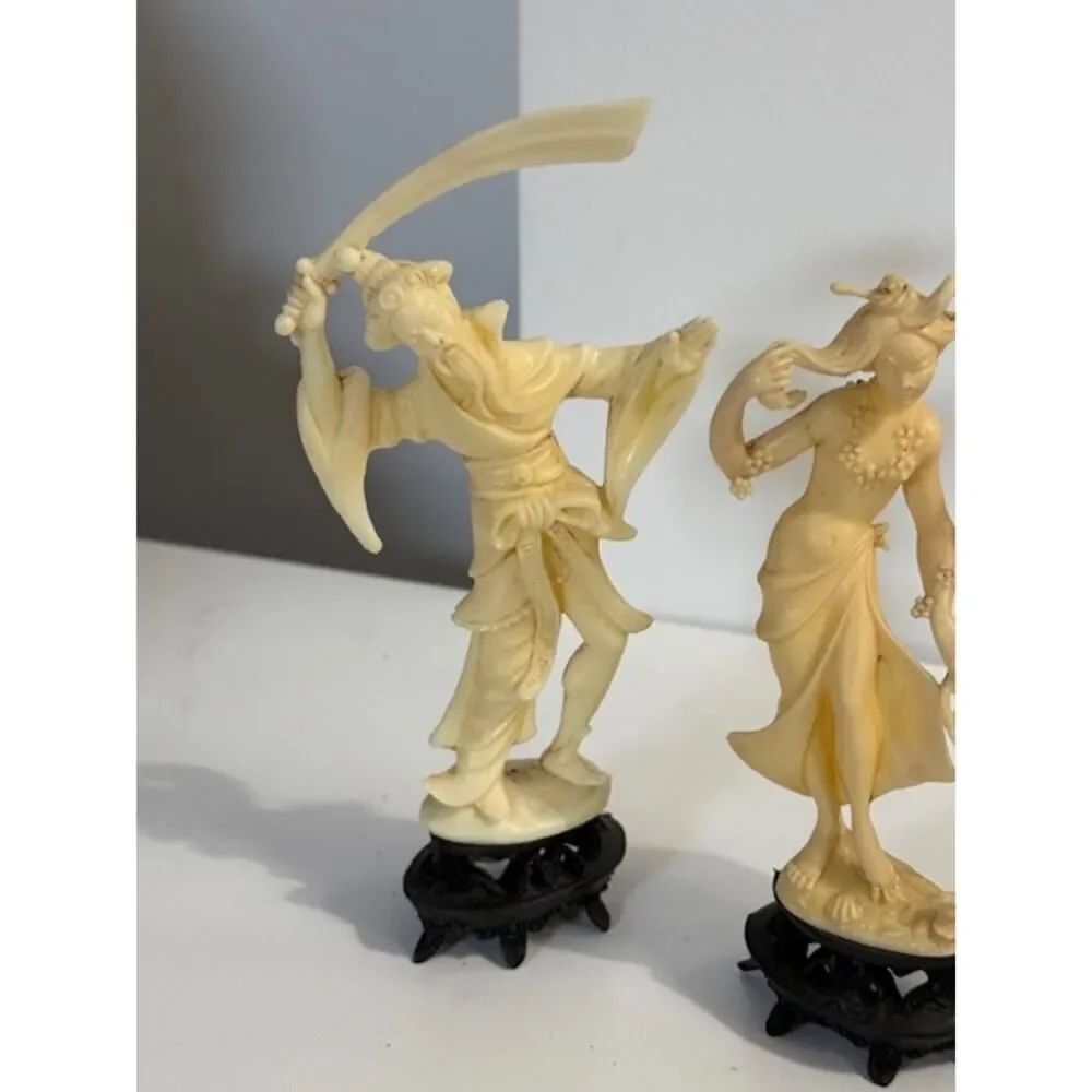 4 Statues Lot Asian Plastic Figurines Fish Sword Collectibles - Made in Italy